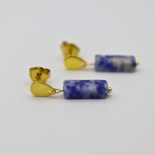 Oorbellen van goldplated stainless steel met sodaliet