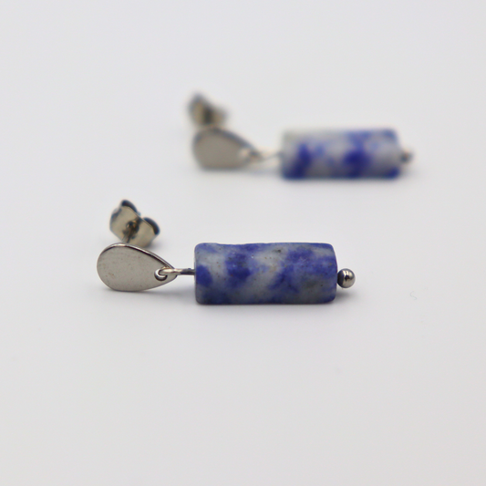 Oorbellen gemaakt van stainless steel met sodaliet