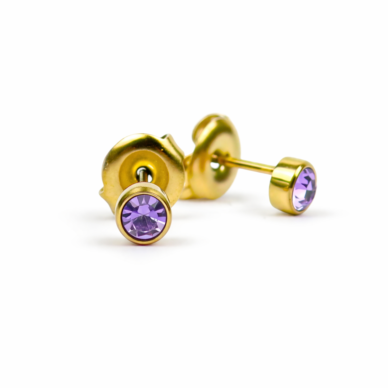 Oorbellen van goldplated stainless steel met geboortesteen van februari: lichte amethist