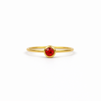 Ring van goldplated stainless steel met geboortesteen van januari: granaat