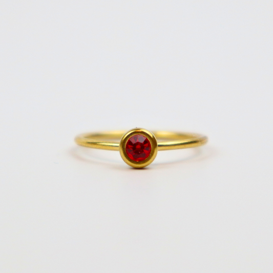 Ring van goldplated stainless steel met geboortesteen van januari: granaat
