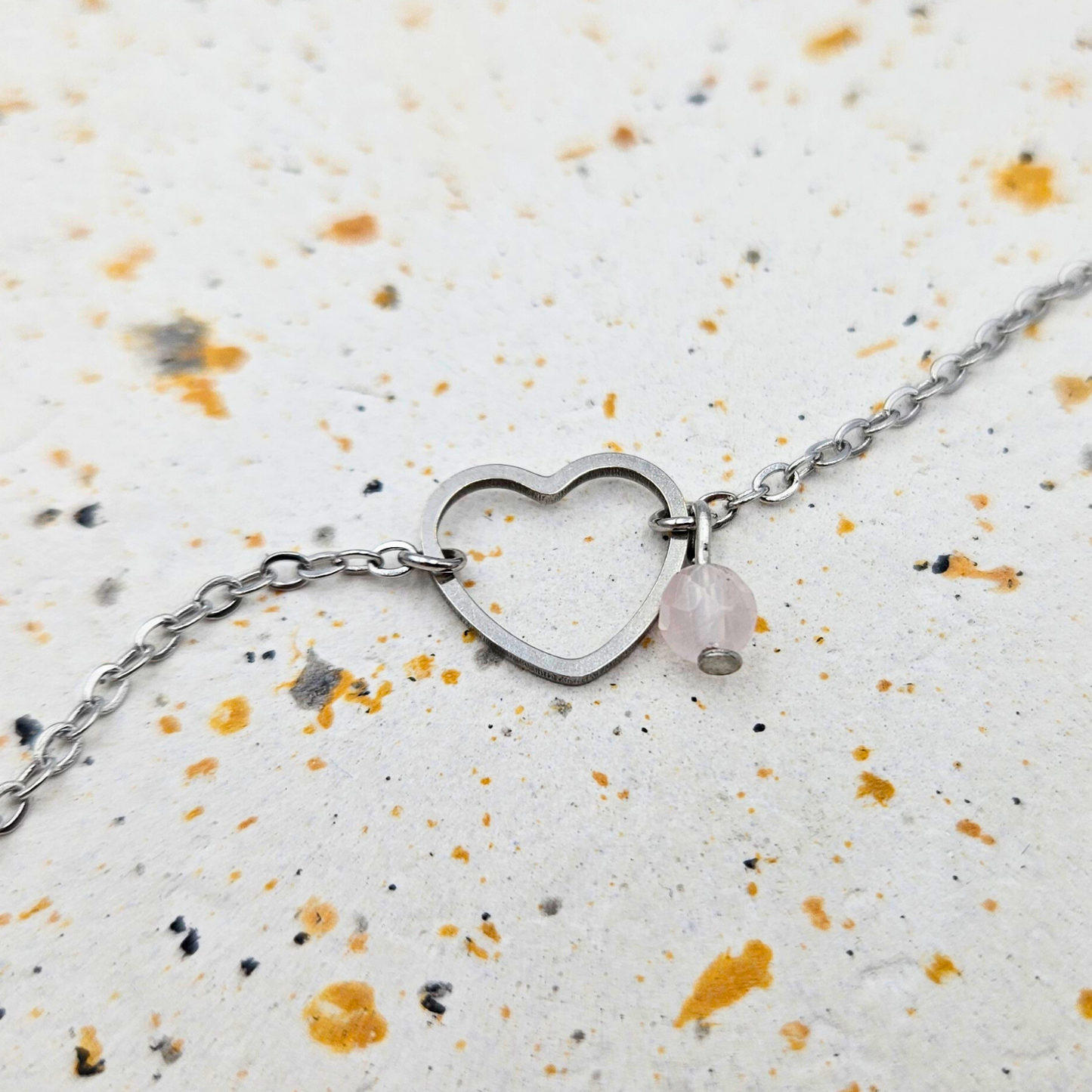 Armband rozenkwarts hart zilver