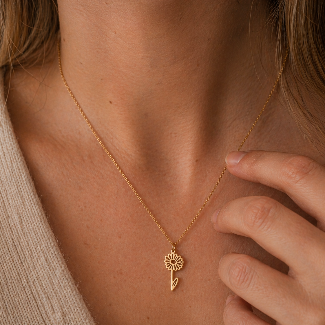 Geboortebloem ketting goud