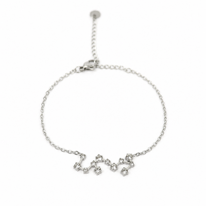 Armband van stainless steel met zirkonia steentjes in de vorm van het sterrenbeeld schorpioen