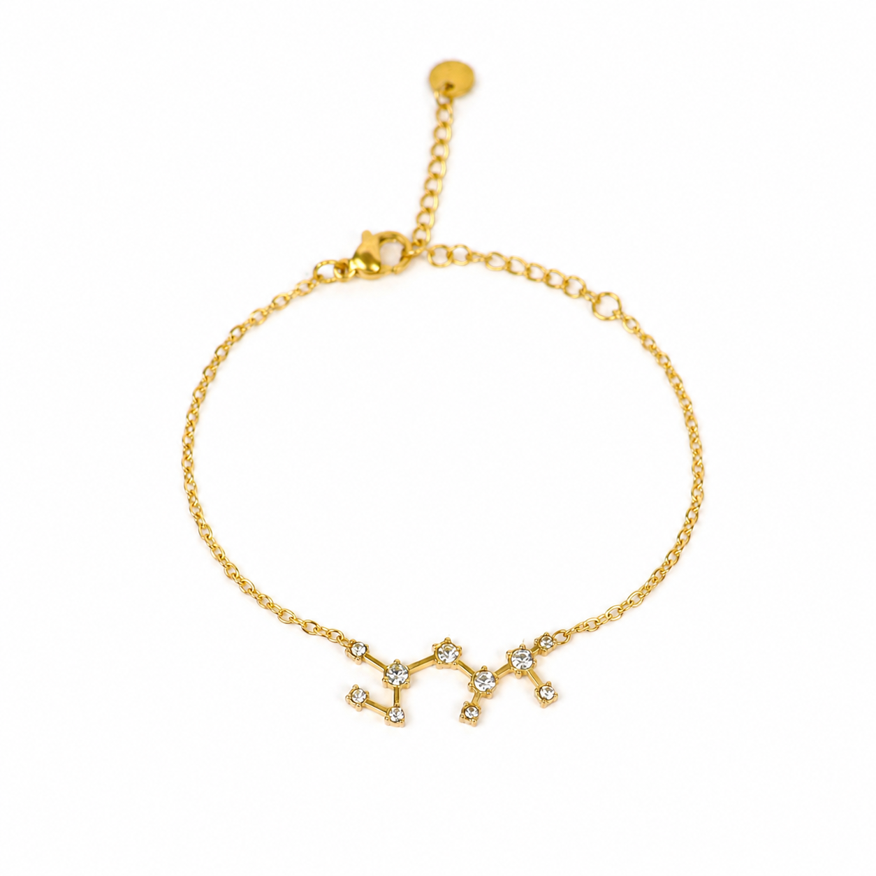 Armband van goldplated stainless steel met zirkonia steentjes in de vorm van het sterrenbeeld boogschutter