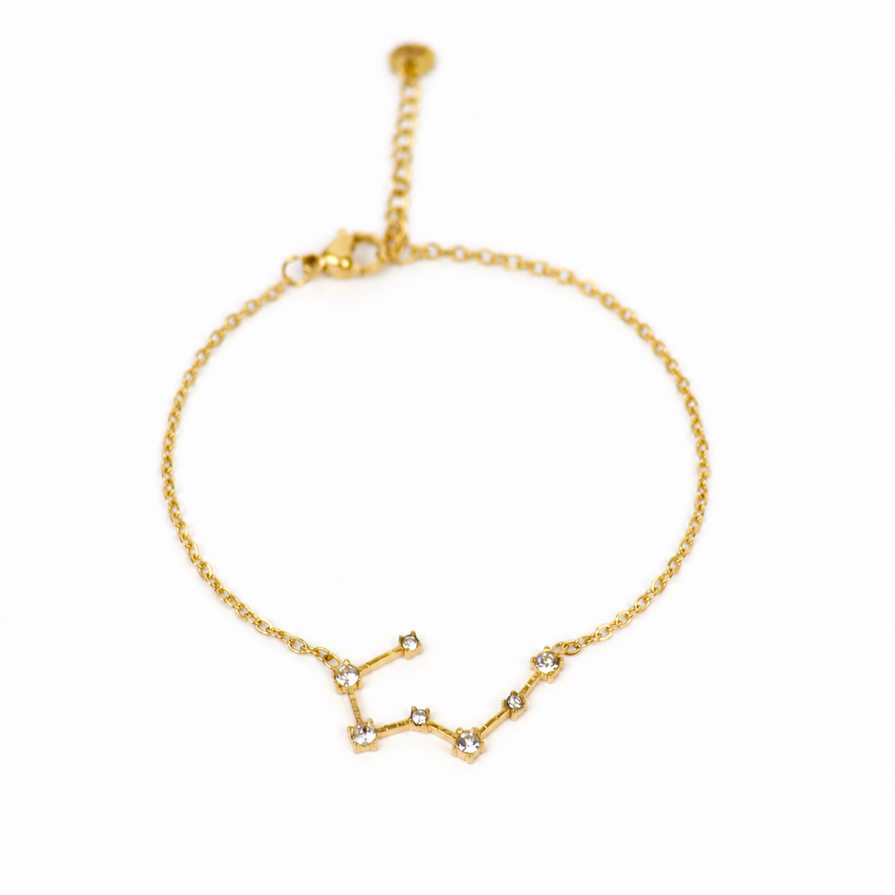 Armband van goldplated stainless steel met zirkonia steentjes in de vorm van het sterrenbeeld kreeft
