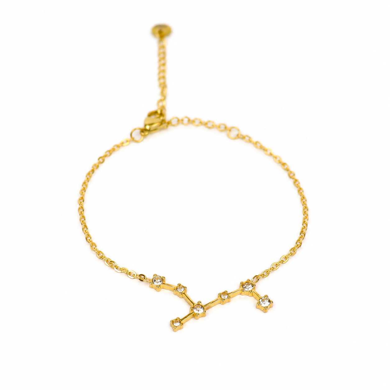 Armband van goldplated stainless steel met zirkonia steentjes in de vorm van het sterrenbeeld maagd