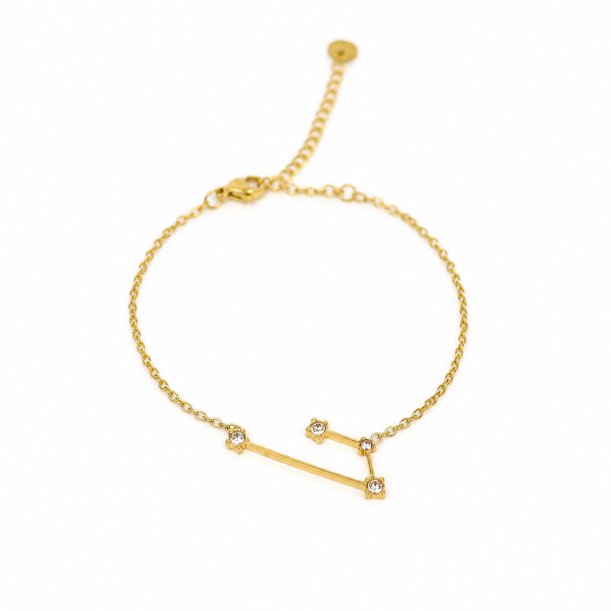 Armband van goldplated stainless steel met zirkonia steentjes in de vorm van het sterrenbeeld ram