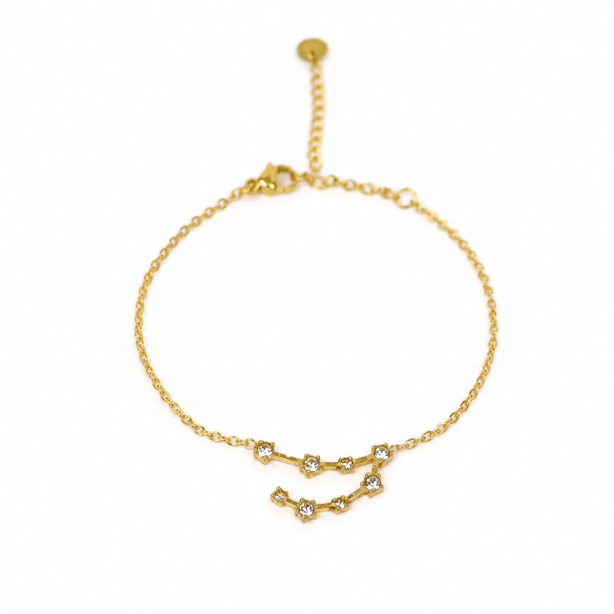 Armband van goldplated stainless steel met zirkonia steentjes in de vorm van het sterrenbeeld steenbok