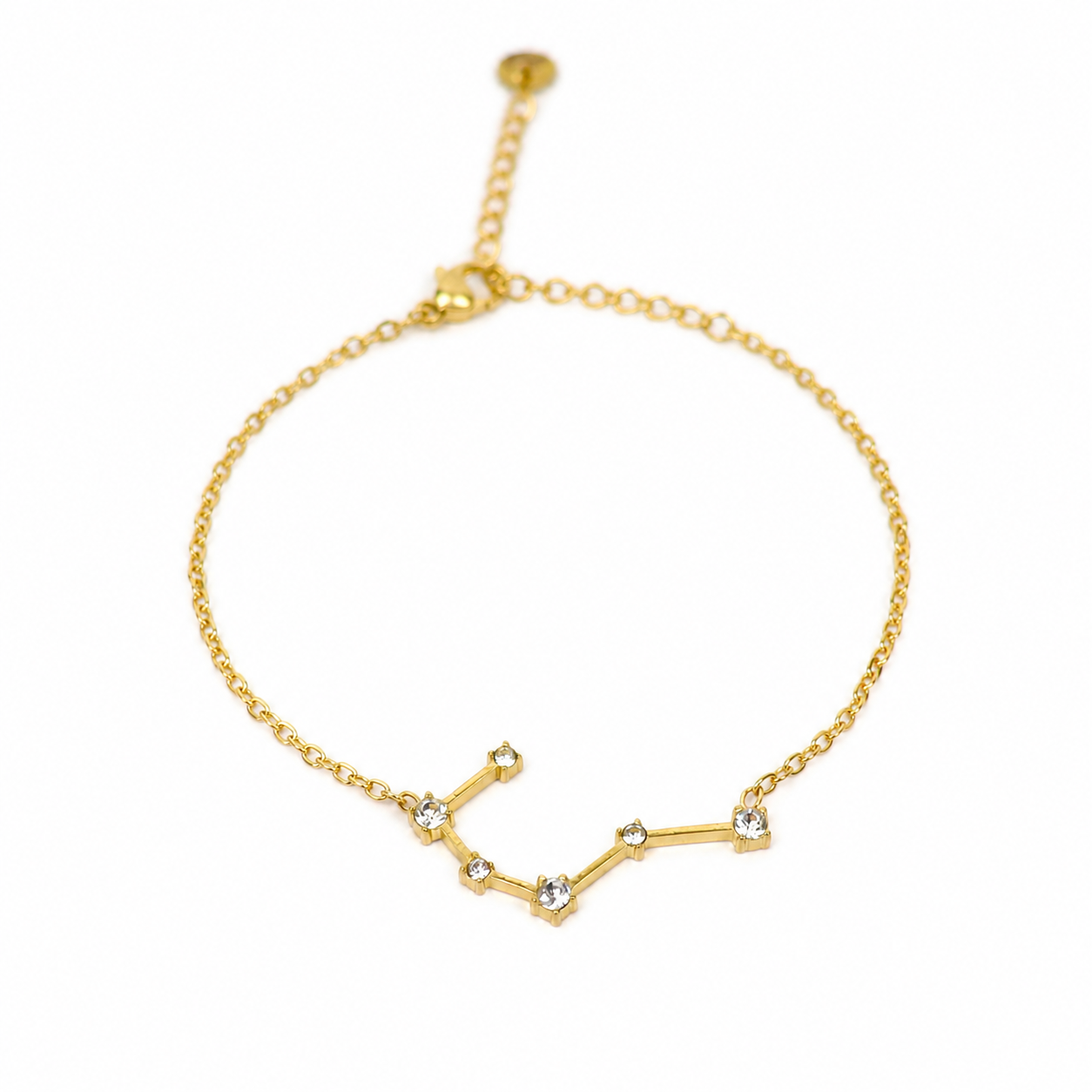 Armband van goldplated stainless steel met zirkonia steentjes in de vorm van het sterrenbeeld stier