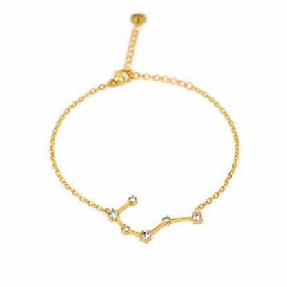 Armband van goldplated stainless steel met zirkonia steentjes in de vorm van het sterrenbeeld stier
