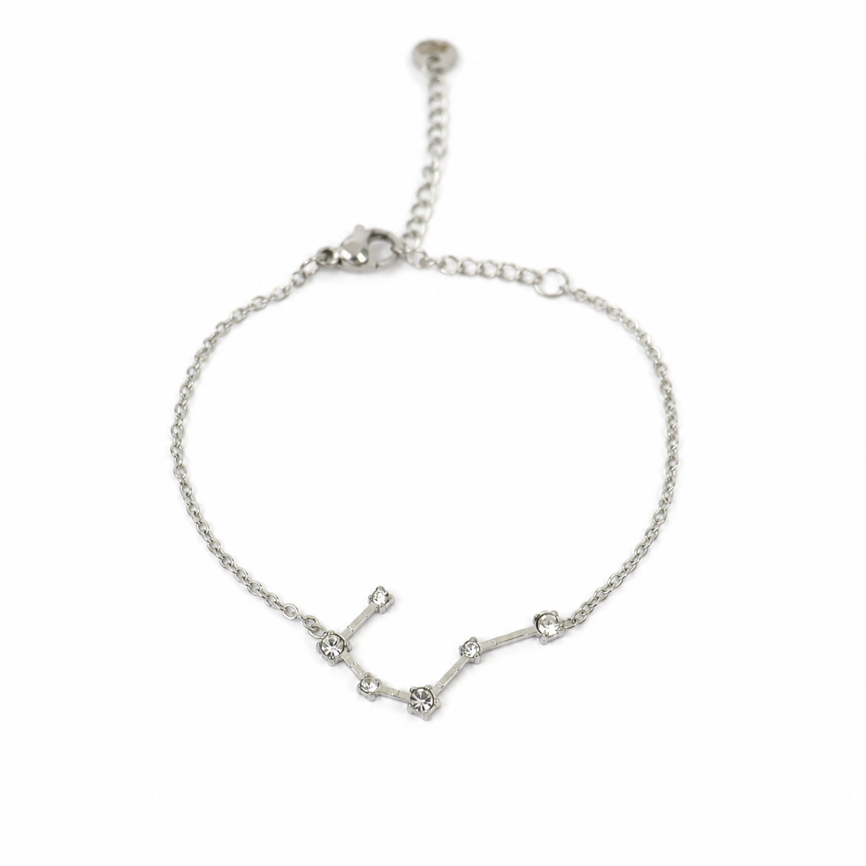 Armband van stainless steel met zirkonia steentjes in de vorm van het sterrenbeeld stier