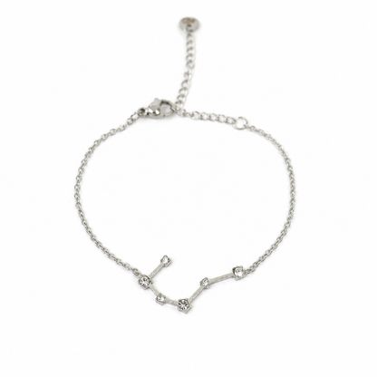 Armband van stainless steel met zirkonia steentjes in de vorm van het sterrenbeeld stier