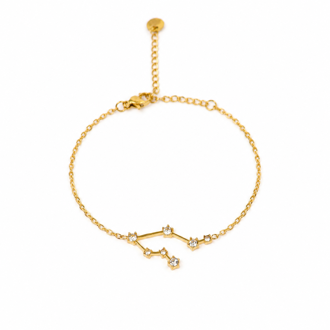 Armband van goldplated stainless steel met zirkonia steentjes in de vorm van het sterrenbeeld tweelingen