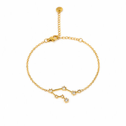 Armband van goldplated stainless steel met zirkonia steentjes in de vorm van het sterrenbeeld tweelingen