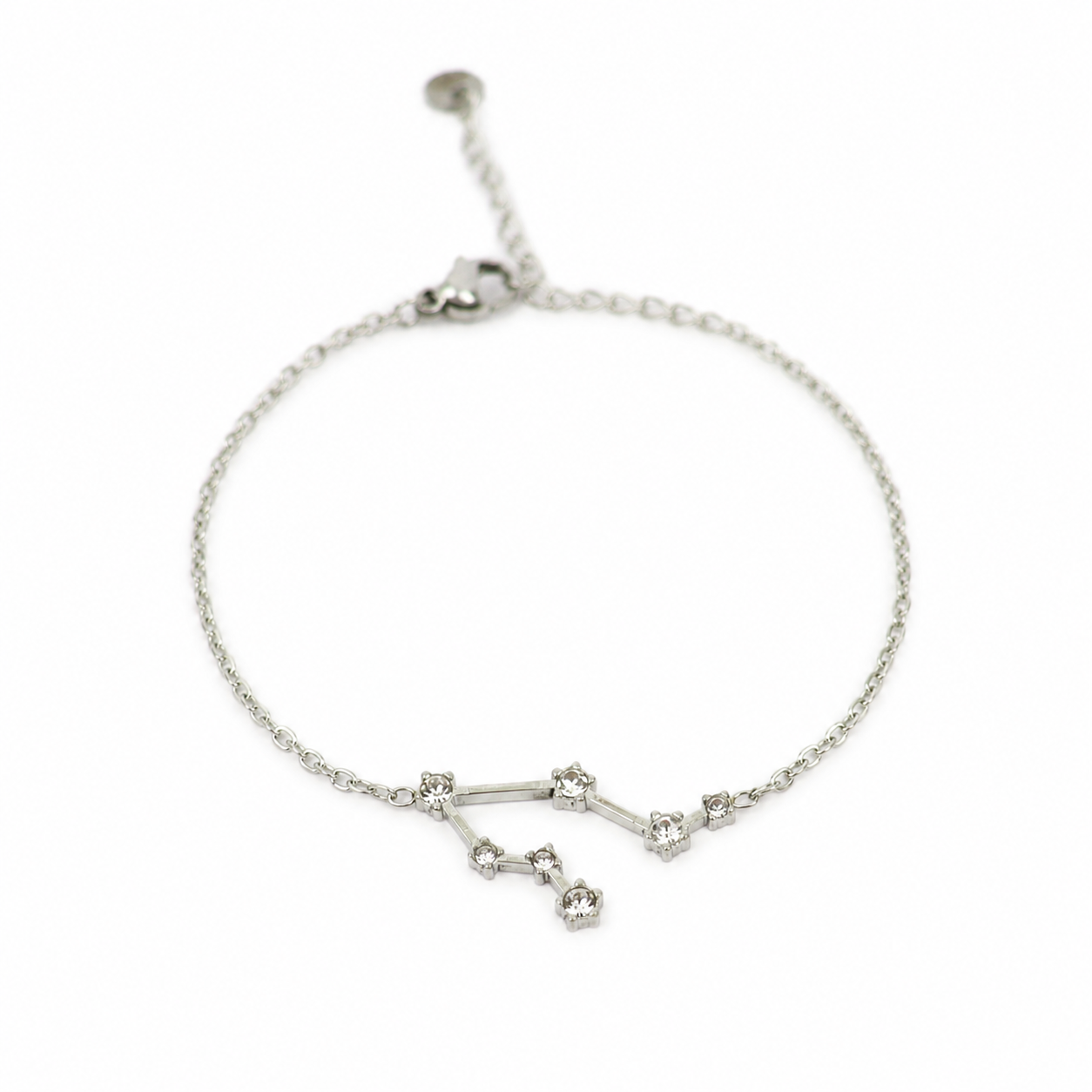 Armband van stainless steel met zirkonia steentjes in de vorm van het sterrenbeeld tweelingen