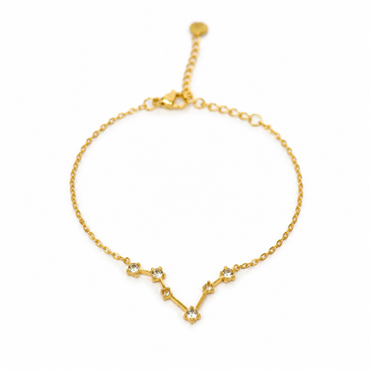 Armband van goldplated stainless steel met zirkonia steentjes in de vorm van het sterrenbeeld vissen