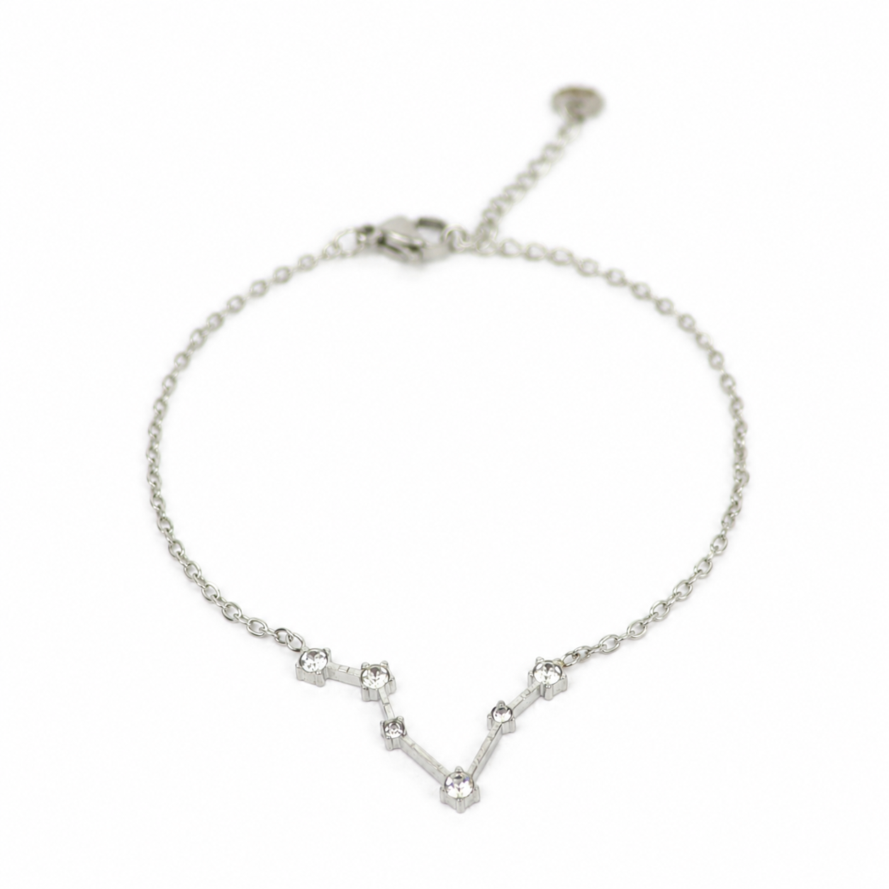 Armband van stainless steel met zirkonia steentjes in de vorm van het sterrenbeeld vissen