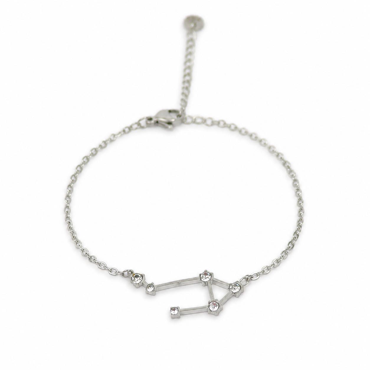 Armband van stainless steel met zirkonia steentjes in de vorm van het sterrenbeeld weegschaal
