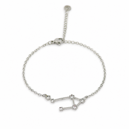Armband van stainless steel met zirkonia steentjes in de vorm van het sterrenbeeld weegschaal
