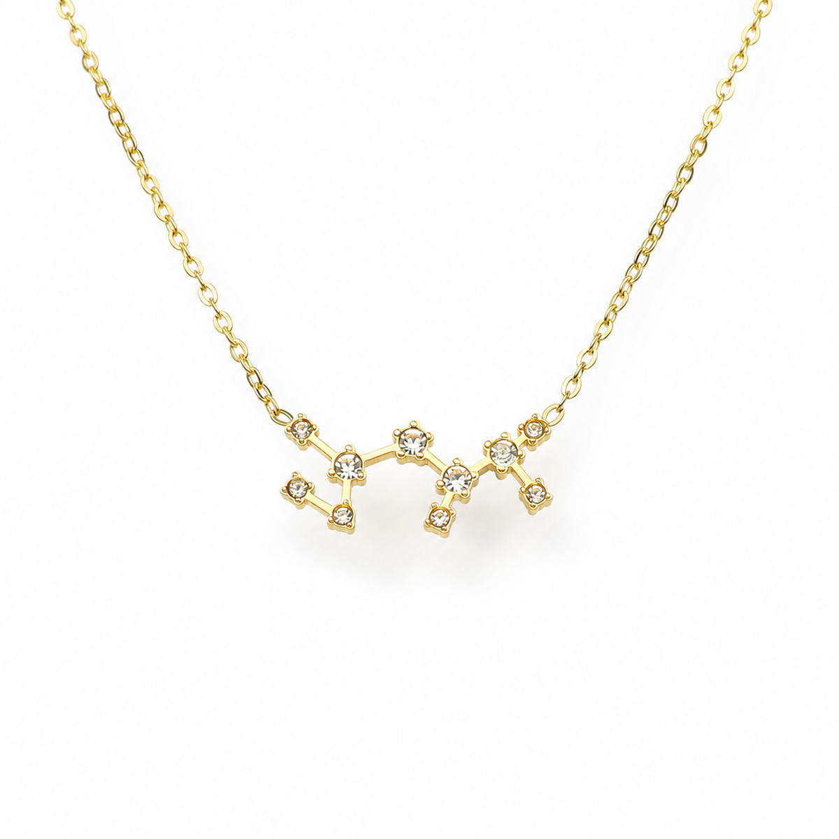 Ketting van goldplated stainless steel met zirkonia steentjes in de vorm van het sterrenbeeld boogschutter