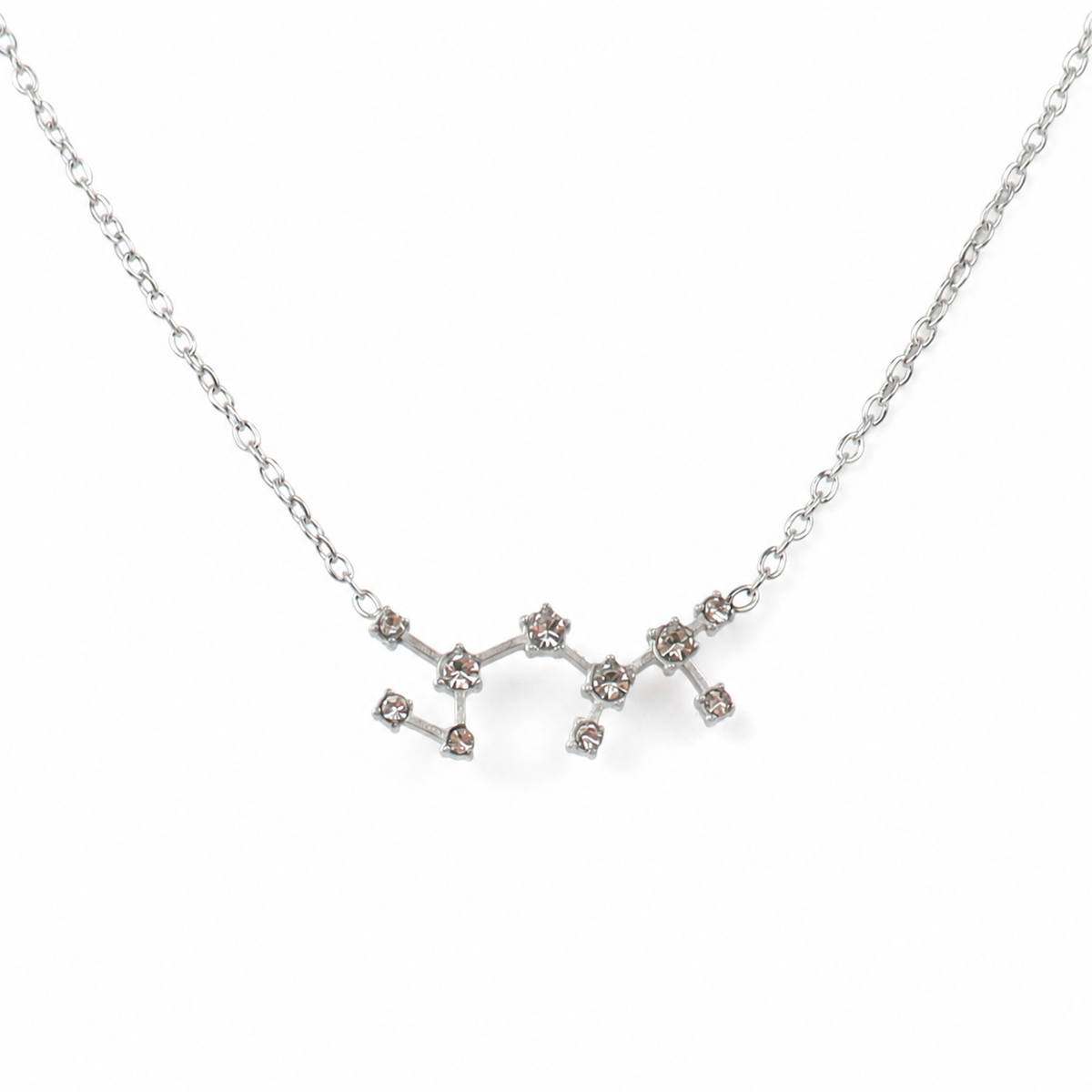 Ketting van stainless steel met zirkonia steentjes in de vorm van het sterrenbeeld boogschutter