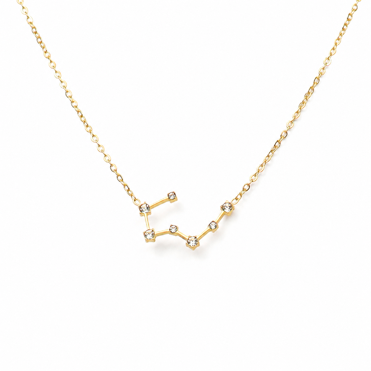 Ketting van goldplated stainless steel met zirkonia steentjes in de vorm van het sterrenbeeld kreeft
