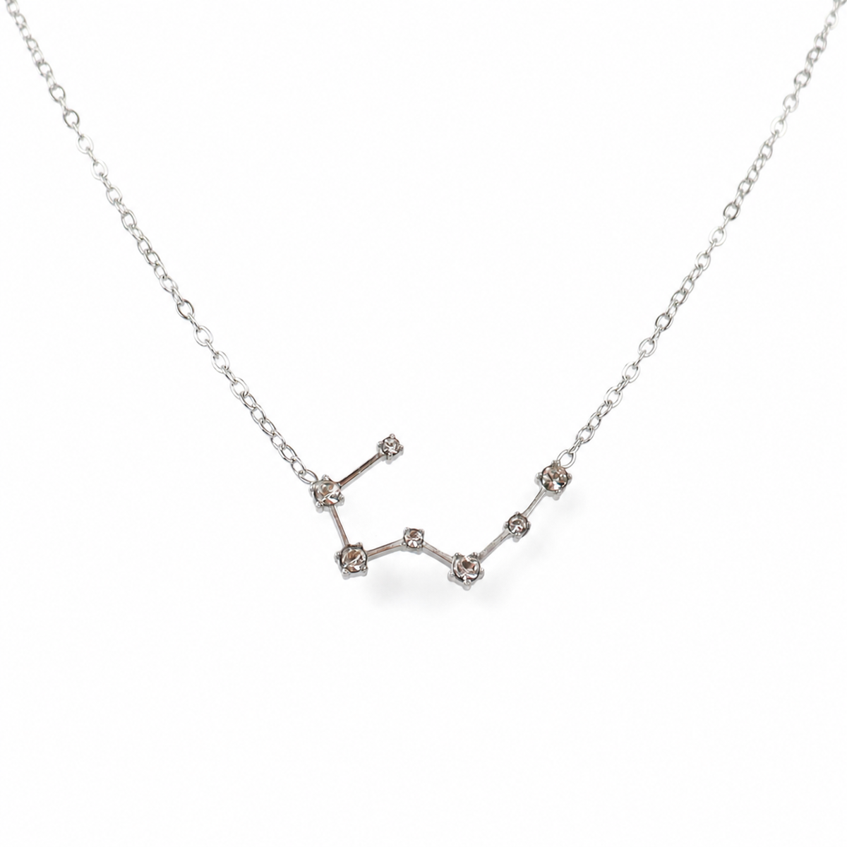 Ketting van stainless steel met zirkonia steentjes in de vorm van het sterrenbeeld kreeft