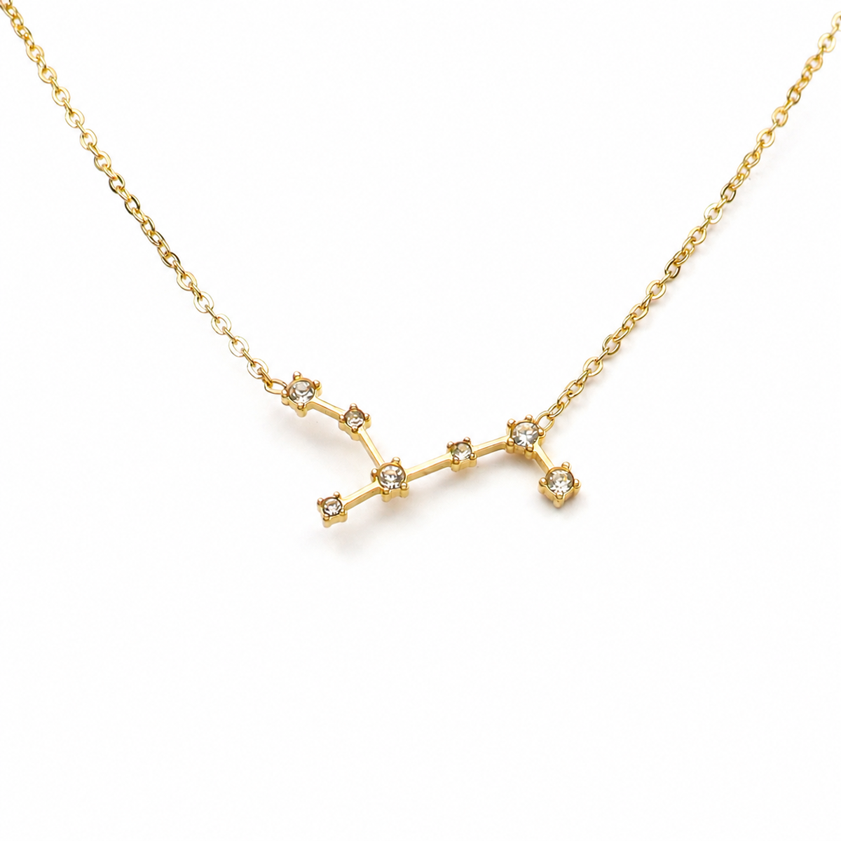 Ketting van goldplated stainless steel met zirkonia steentjes in de vorm van het sterrenbeeld maagd