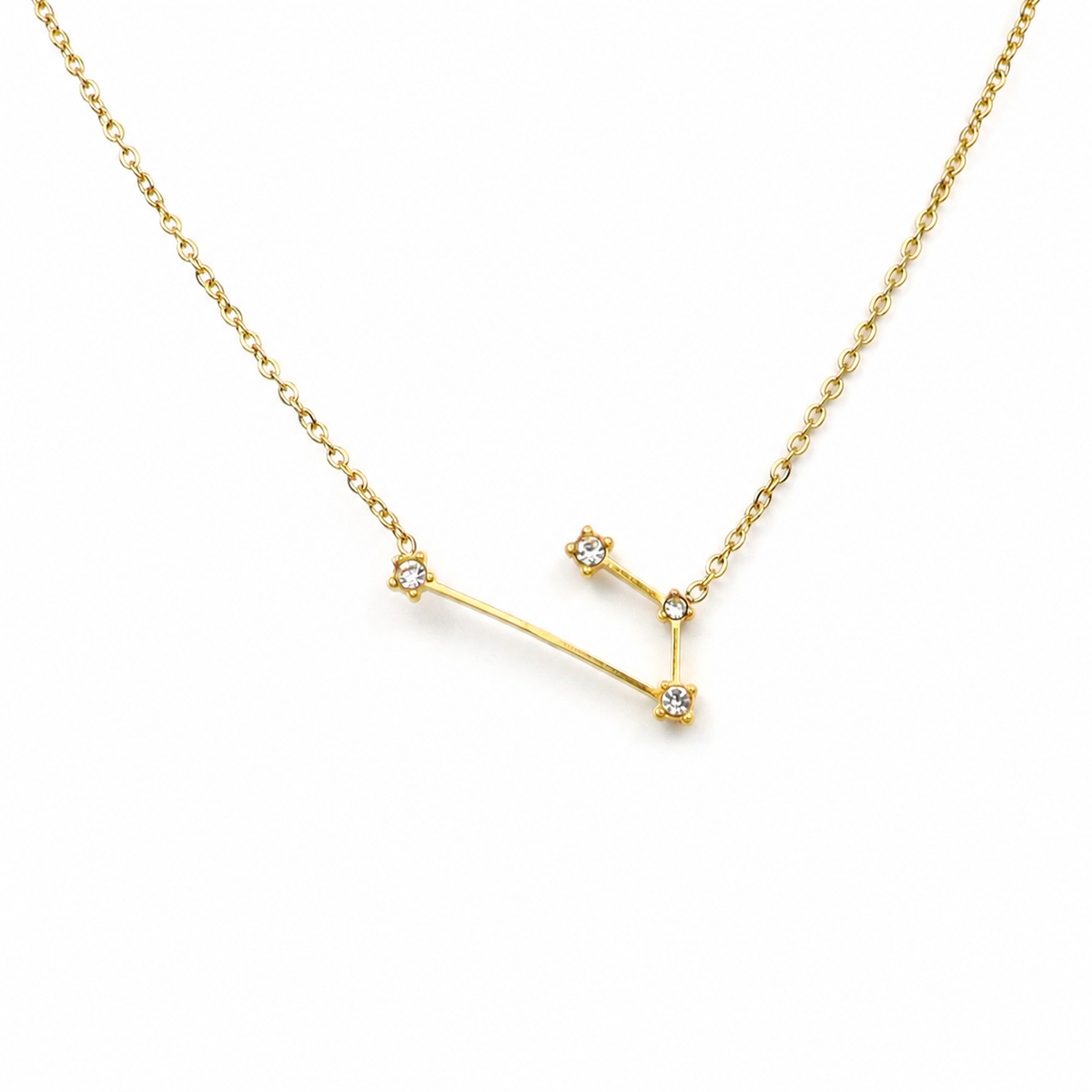 Ketting van goldplated stainless steel met zirkonia steentjes in de vorm van het sterrenbeeld ram