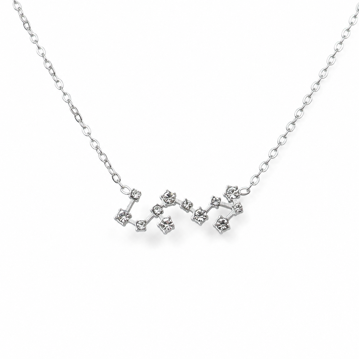 Ketting van stainless steel met zirkonia steentjes in de vorm van het sterrenbeeld schorpioen