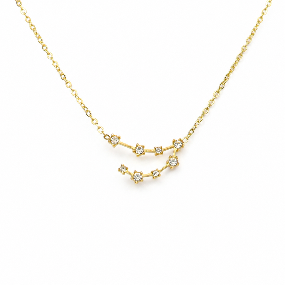 Ketting van goldplated stainless steel met zirkonia steentjes in de vorm van het sterrenbeeld steenbok