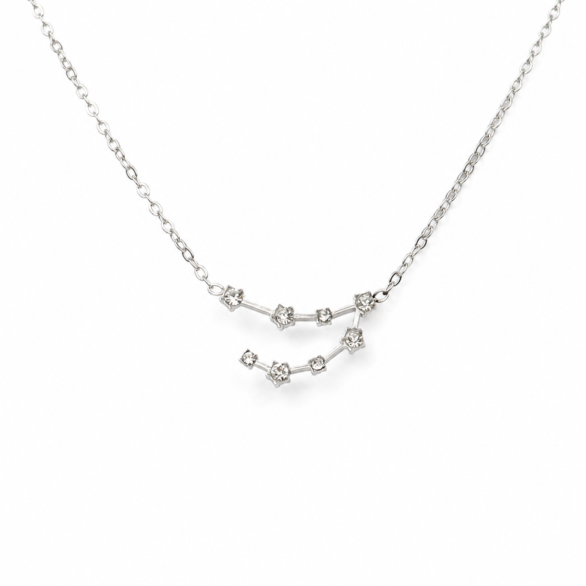 Ketting van stainless steel met zirkonia steentjes in de vorm van het sterrenbeeld steenbok