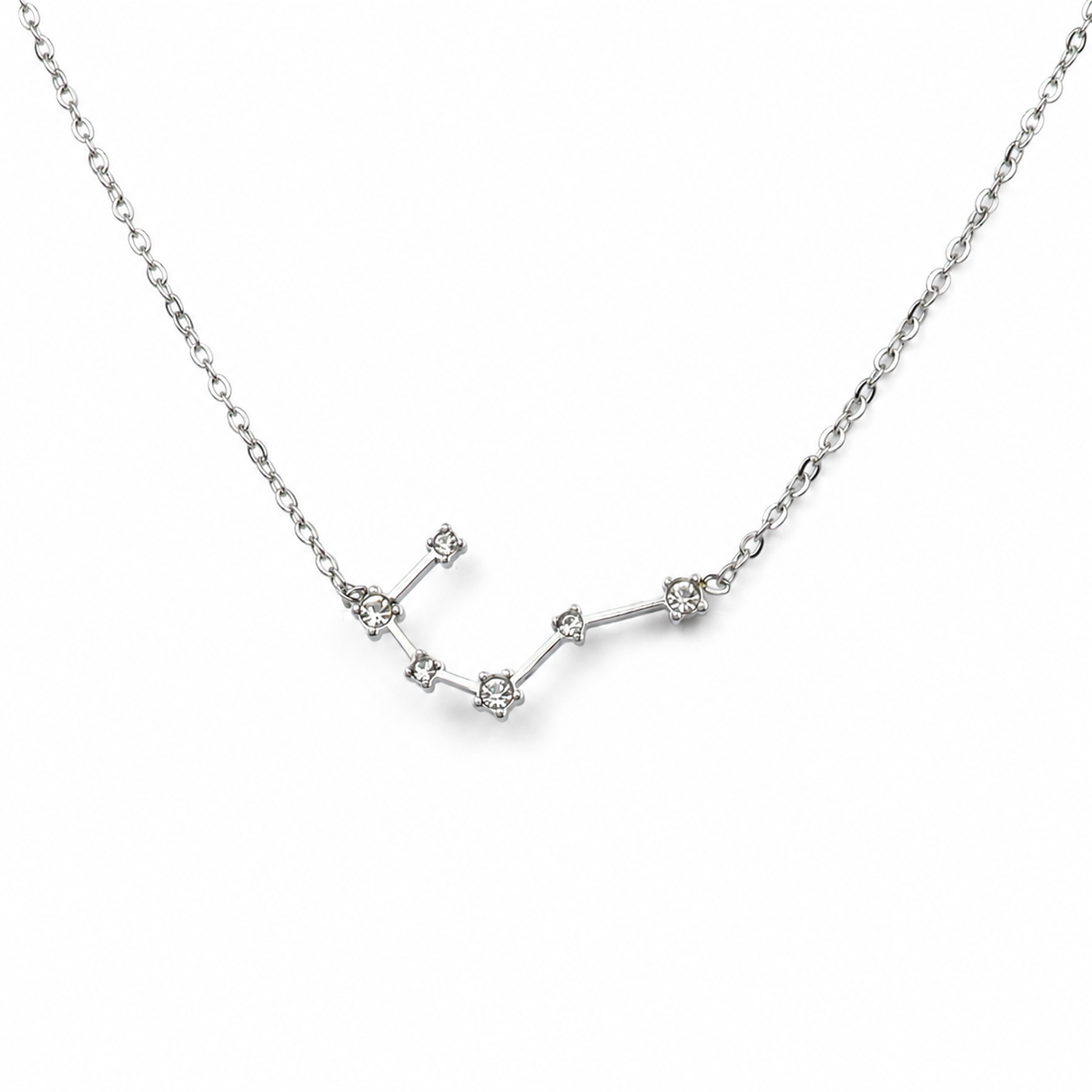 Ketting van stainless steel met zirkonia steentjes in de vorm van het sterrenbeeld stier