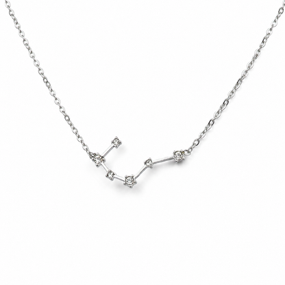 Ketting van stainless steel met zirkonia steentjes in de vorm van het sterrenbeeld stier