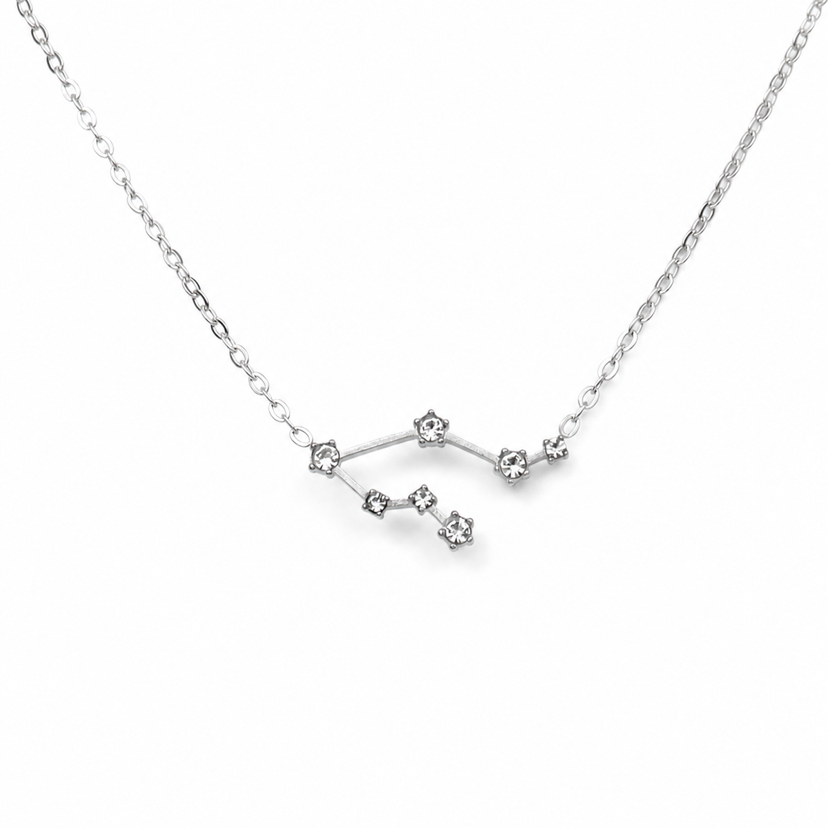 Ketting van stainless steel met zirkonia steentjes in de vorm van het sterrenbeeld tweelingen