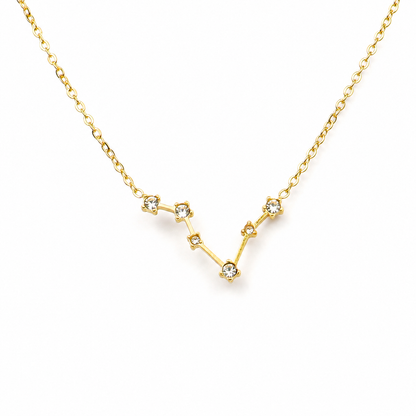 Ketting van goldplated stainless steel met zirkonia steentjes in de vorm van het sterrenbeeld vissen