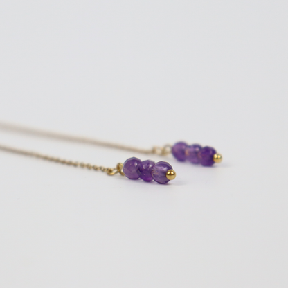 Threader earrings amethyst gold