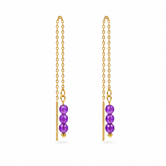 Threader earrings amethyst gold