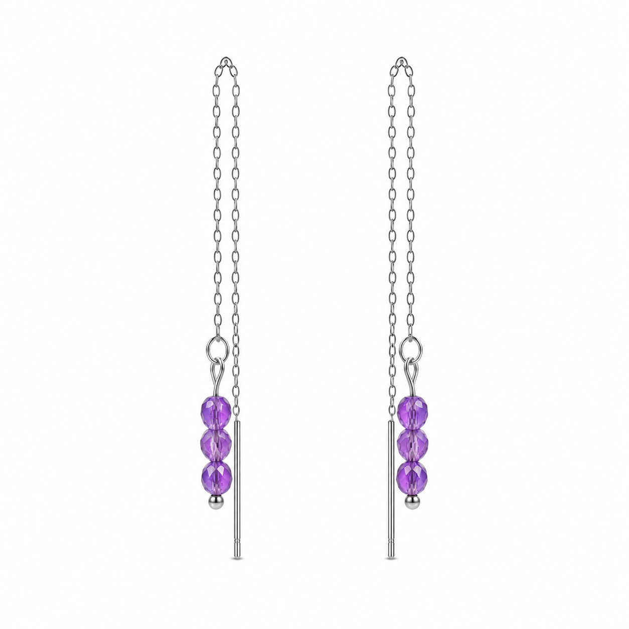 Threader earrings amethyst silver