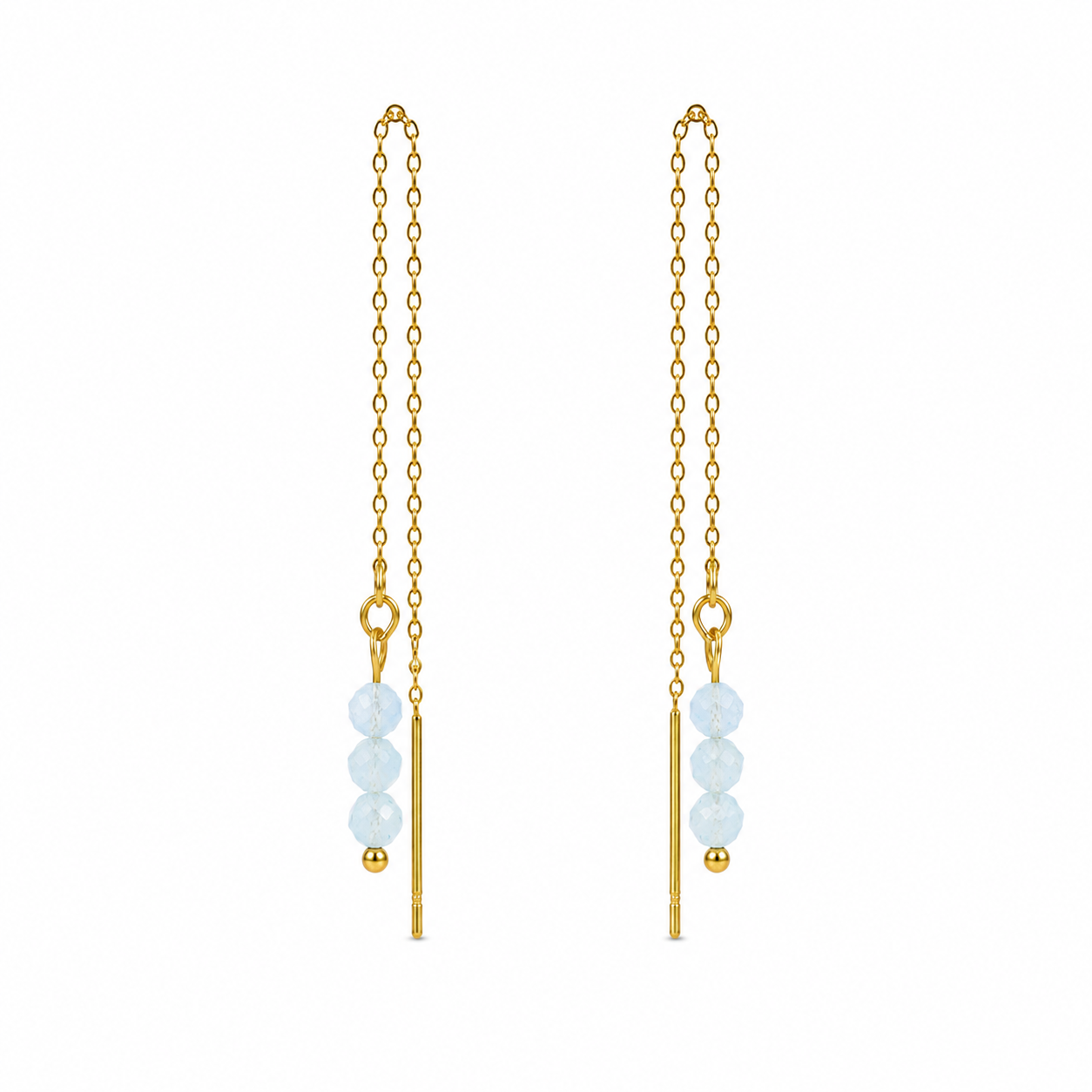Threader earrings aquamarine gold