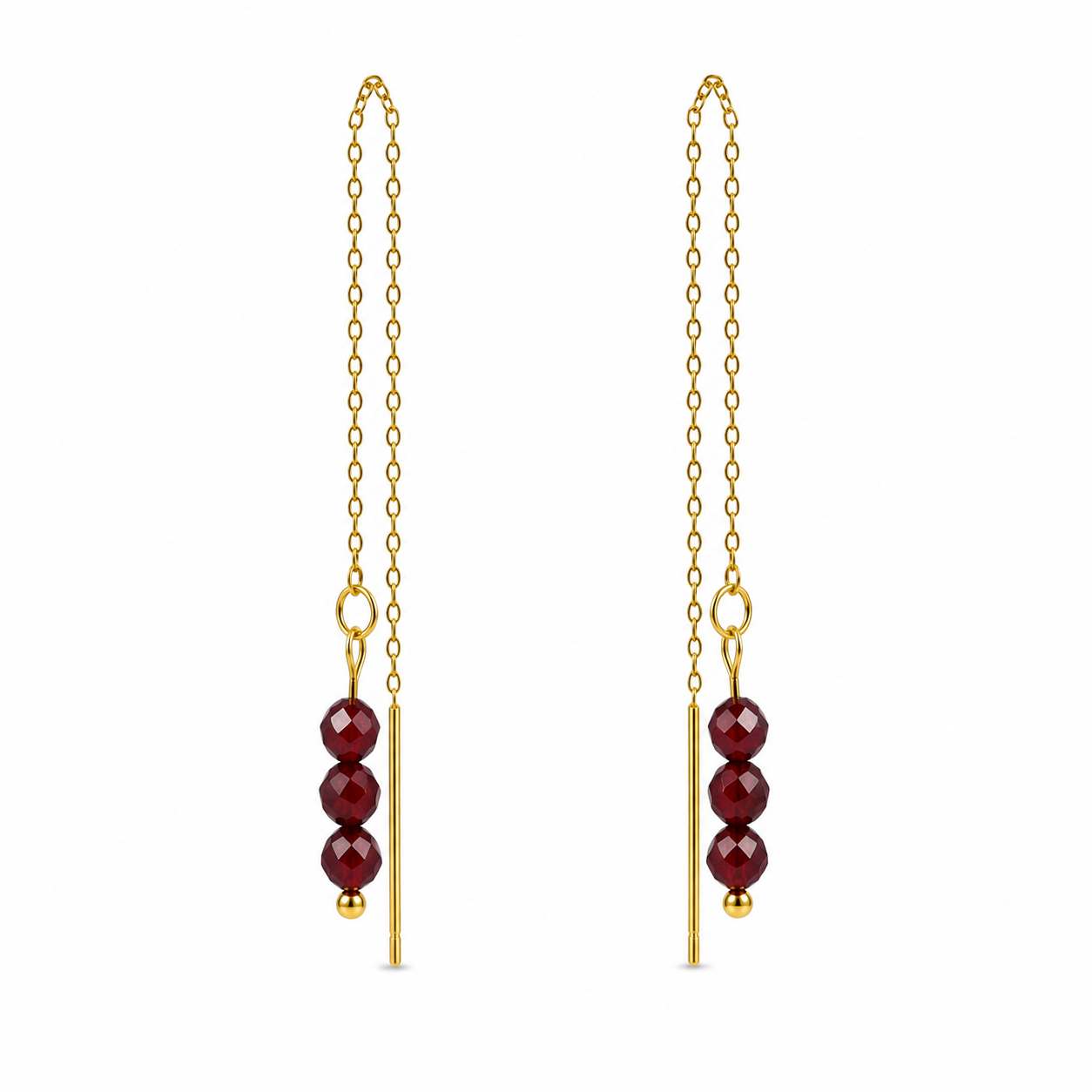 Threader earrings garnet gold