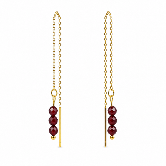 Threader earrings garnet gold