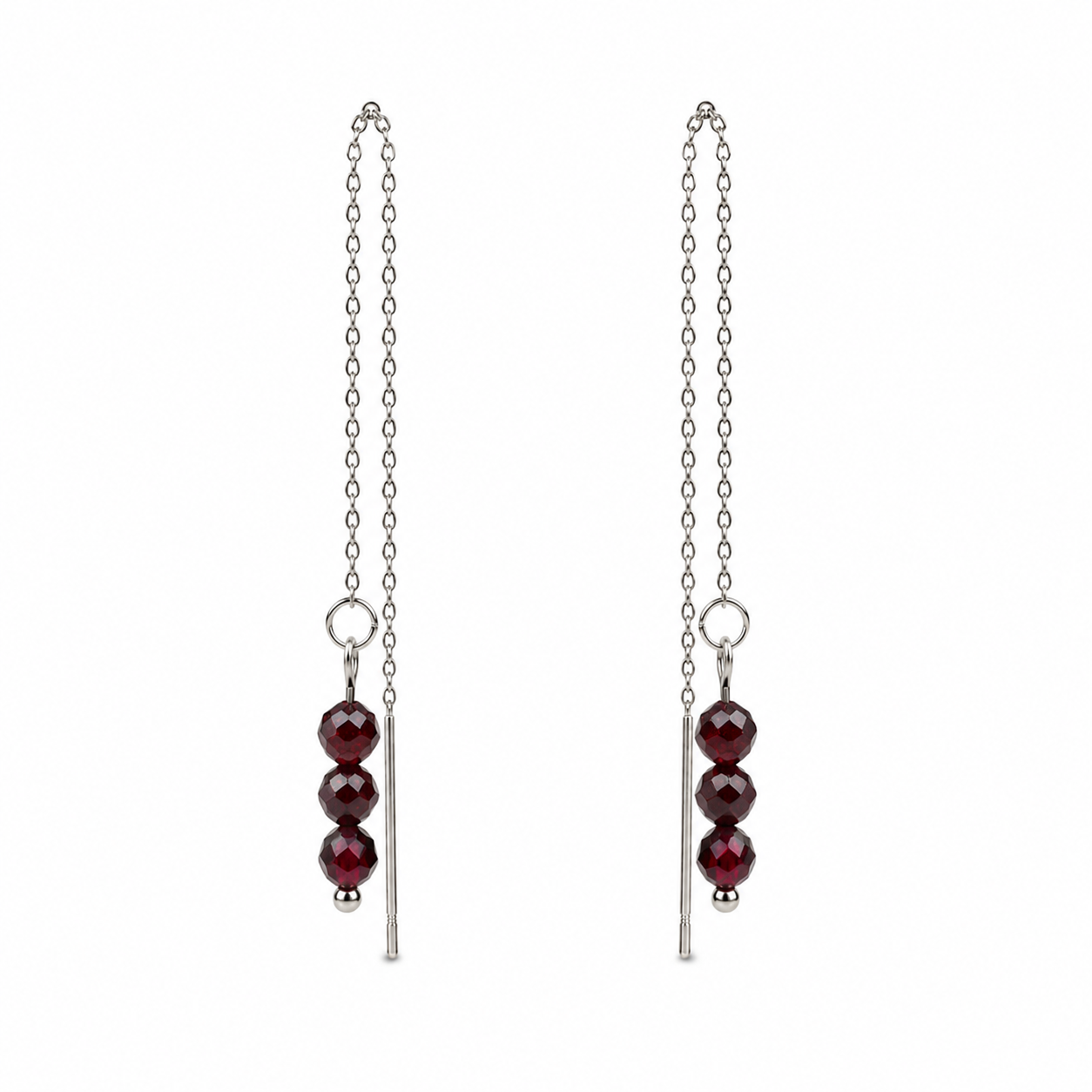 Threader earrings garnet silver