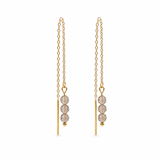 Threader earrings smoky quartz gold