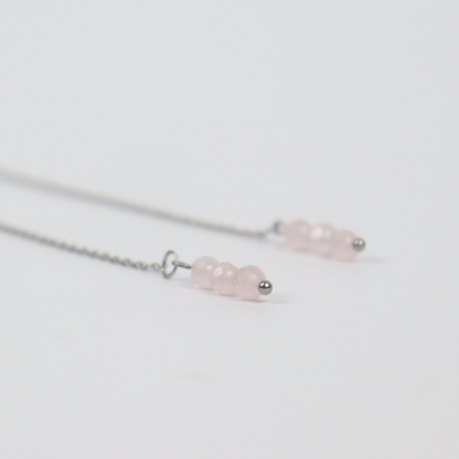 Threader oorbellen rozenkwarts zilver