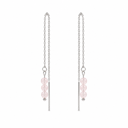 Threader oorbellen rozenkwarts zilver